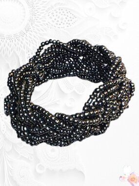 Elegant Black Beaded Stretch Bracelet Or Upper Bicep Cuff 369